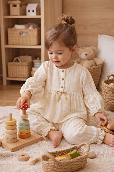 Babyhola طقم ملابس للأطفال الرضع من عمر 0-24 شهرًا، تصميم بفيونكة، ذهبي اللون...