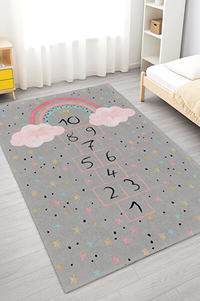 Realhomes Renkli Bulut ve Yıldız Desenli Yıkanabilir Dikdörtgen Çocuk Odası H...