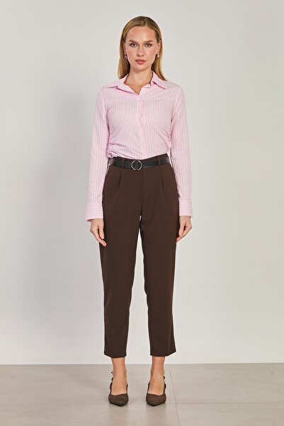 BARRELS AND OIL Women's Belted Trousers - Brown