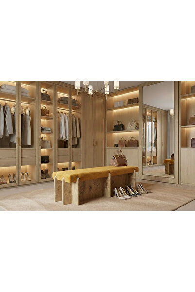 DeccoStil Tower Maxi Doğal Ahşap Bench Puf 40x120 cm-Babyface Kumaş Yatak Ucu...