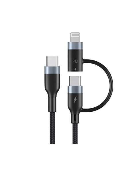 PRESTIGE CHARGE 2in1 charging and data cable, USB-C to USB-C 60W & Lightning 27W, phone/tablet, 1.2m, black