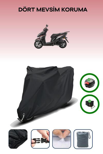 Breen Black Rear Bag and Lock Compatible Mondial 125 Elegante Compatible Motorcycle Tarpaulin