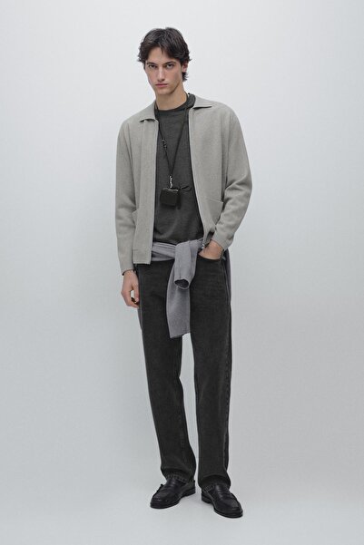 Massimo Dutti Cepli, fermuarlı yün ve pamuklu triko hırka