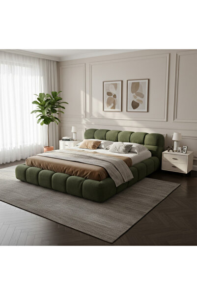 homejoyz سرير خشبي سويدي بتصميم شانيل عصري - أخضر زيتوني