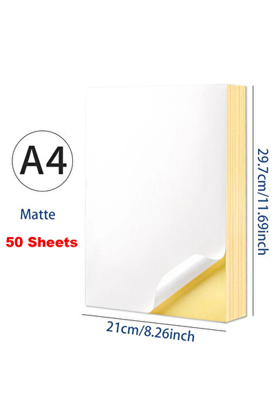 Choice 50 قطعة من ملصقات ورقية غير لامعة قابلة للطباعة، مقاس A4 أبيض/كرافت، ل...