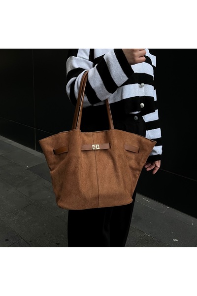 ÇANTA Taba Renk Süet Omuz ve Çapraz Askılı Kadın