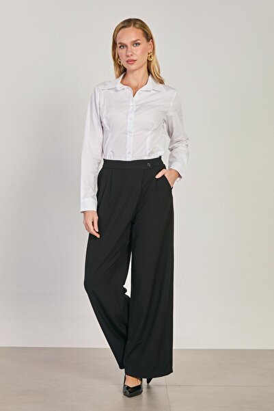 BARRELS AND OIL نسائي غير متماثل بنطلون واسع الأرجل - أسود