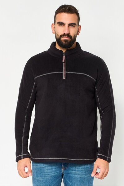 True Grit Men Half Zip Long Sleeve Solid Sweatshirt, Black