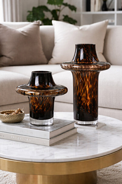 Mioletti İthal ikili set geometrik leopar cam vazo