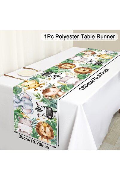Choice 03 Jungle Animals Table Runner Wild One Forest Safari Birthday Party D...