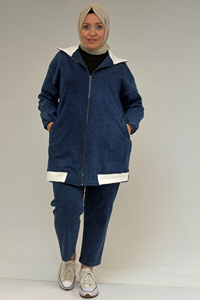 Eslina 57081 Büyük Beden İki İplik Kombinli Kot Pantolonlu Takım - Lacivert