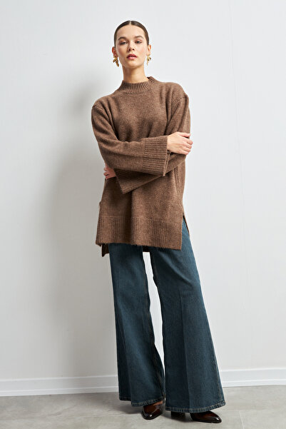 Yefrastore Women's Sweater Turtleneck Soft Textured Basic Mocha