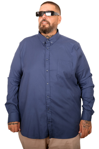 ModeXL Mode XL Large Size Men's Gabardine Shirt with Pockets 25604 Indigo