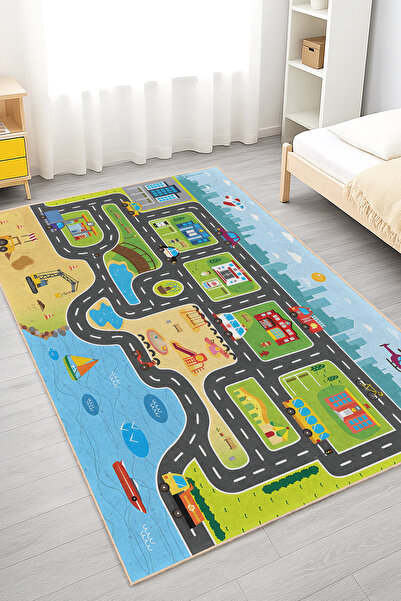 Realhomes Canlı Renklerde İnşaat ve Yol Temalı Çocuk Odası Yıkanabilir Kaymaz...