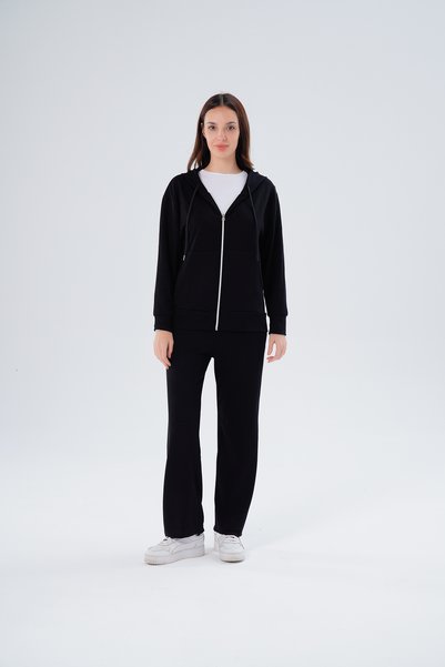 Gülmina Moda Women's Modal Zipper Hooded Full-Fit Top and Bottom Set
