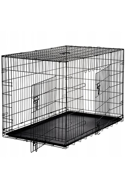SERSIMO Cușcă metalică pentru câini XXXL, pliabilă, cu tavă și mâner detașabile, 121x74x80 cm, neagră