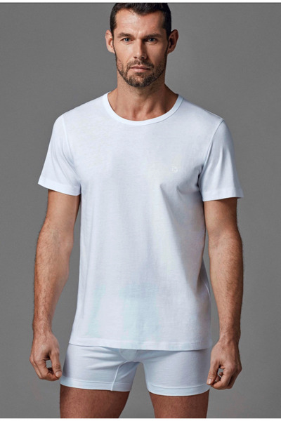 Dagi Men's White 0 Collar Sleeveless 2-Piece Undershirt/T-Shirt