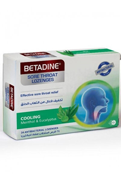BETADINE معينات تبريد لالتهاب الحلق، 24 معينة، مع المنثول والأوكالبتوس