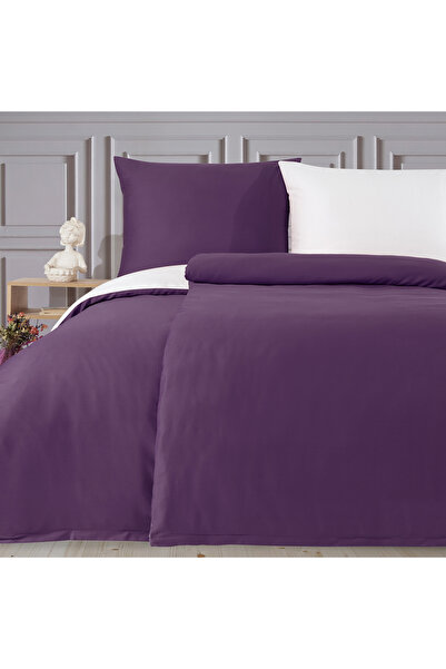 NazeninHome Satin 100% Cotton Single Duvet Cover Set Solid Color Purple - Cream