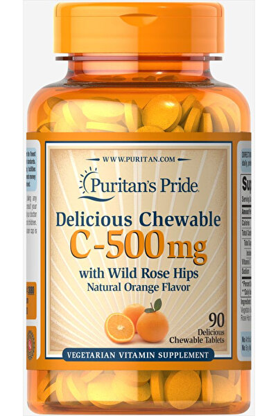 Puritan's Pride فيتامين سي قابل للمضغ ٥٠٠ ملغ مع ثمر الورد، ٩٠ قرصًا