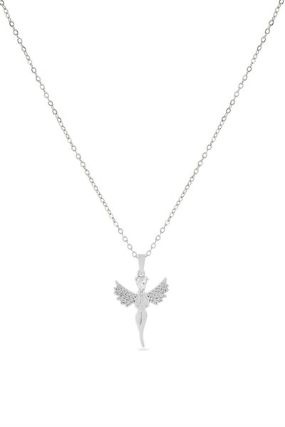 Pazarois قلادة فضية اللون من الفولاذ مع شكل ملاك