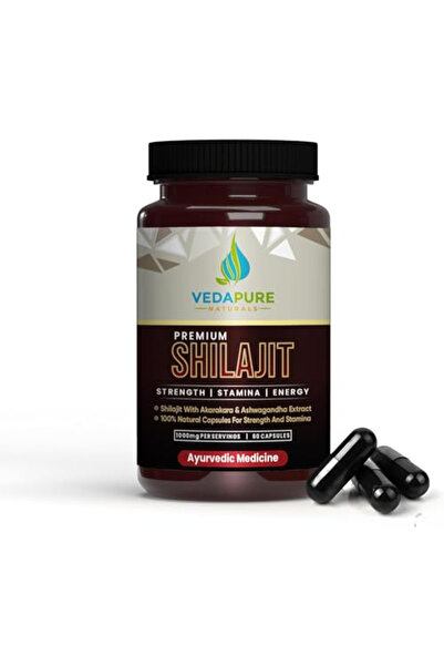 Vedapure شيلجيت طبيعي، مع مسلي أبيض وأشواغاندا، يعزز الطاقة - 1000 ملغ، 60 كب...