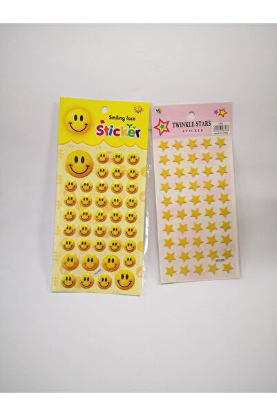 Linea Sarı Gülen Yüz Emojili, Sarı Yıldız Stickers Etiket Kabartmalı - 2 Fark...