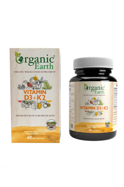 ORGANIC EARTH كبسولات فيتامين د3 + ك2، 60 كبسولة
