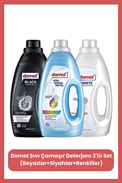 DOMOL Sıvı Çamaşır Deterjanı 3'lü Set (Beyazlar+Siyahlar+Renkliler)1.5 Lt