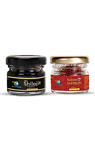 Vedapure راتنج الشيلاجيت، خام نقي مع زعفران كشميري - 25 غرام و1 غرام