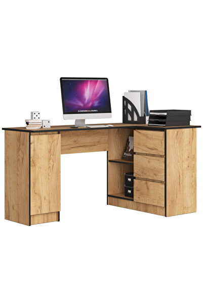 SERSIMO Birou de colț dreapta în formă de L cu 3 sertare și rafturi, PAL laminat de 16 mm 155x85x77 craft