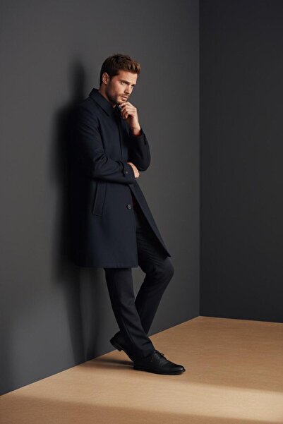 Sarar Almira Regular Fit İçi Dolum Fermuar-Düğme Kapama Lacivert Kaban