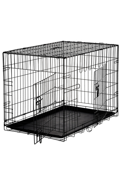 SERSIMO Cușcă metalică pentru câini XL, pliabilă, cu tavă și mâner detașabile, 91x57x63 cm, neagră