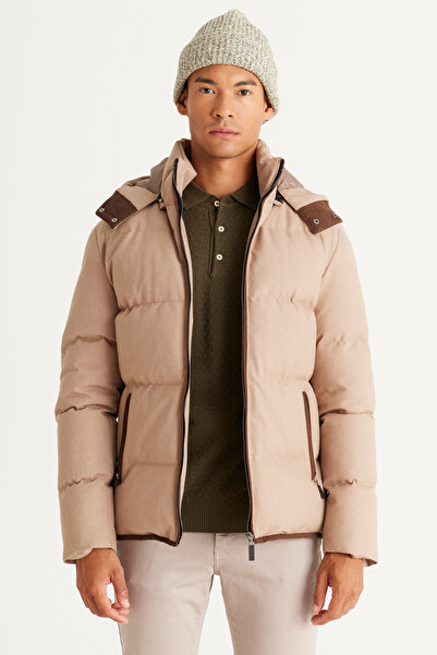 ALTINYILDIZ CLASSICS Beige Standard Fit Regular Cut Side Pocket Removable Hooded Coat