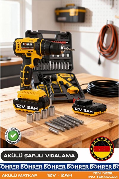 BÖHRER ALMAN DESİGNE BA011144 FULL SET 12V YENİ NESİL ŞARJLI MATKAP AKÜLÜ VİD...
