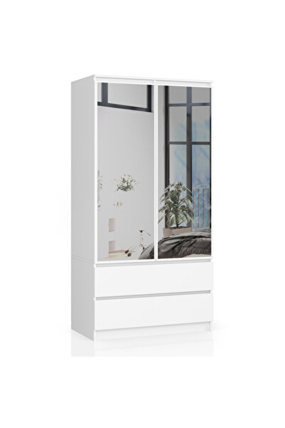 SERSIMO Dulap cu 2 uși și 2 sertare, cu oglindă, 90x51x180 cm, alb