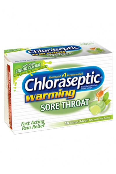 chloraseptic معينات، شاي أخضر، 18 قطعة