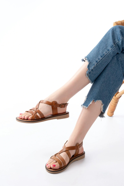 idimilla Turega Style 205-05 Tan Orthopedic Genuine Leather Women's Sandals