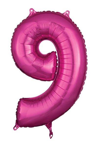 era balon Fuşya Renk 9 Rakam Folyo Balon 34 İnç (80 cm) Doğum Günü Parti Balonu