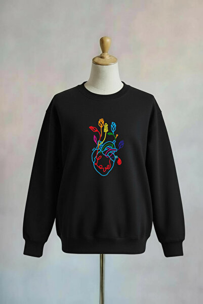 Vordevia مطبوع سويت شيرت قطني ذو قصة فضفاضة خيوط وياقة دائرية