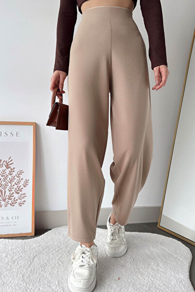 Swana Γυναικείο παντελόνι κρεπ χωρίς ζώνη με φουσκωτό στέλεχος