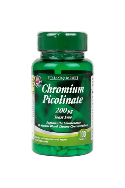 Holland & Barrett أقراص بيكولينات الكروم 200 ميكروغرام للحفاظ على مستويات سكر الدم الصحية، عبوة من 100 قرص