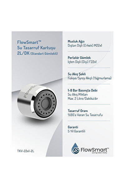 FlowSmart™ Su Tasarruflu Aeratör 2 L/DK | %90’a Varan Su Tasarrufu | M22 Miks & Kuğu Batarya Uyumlu