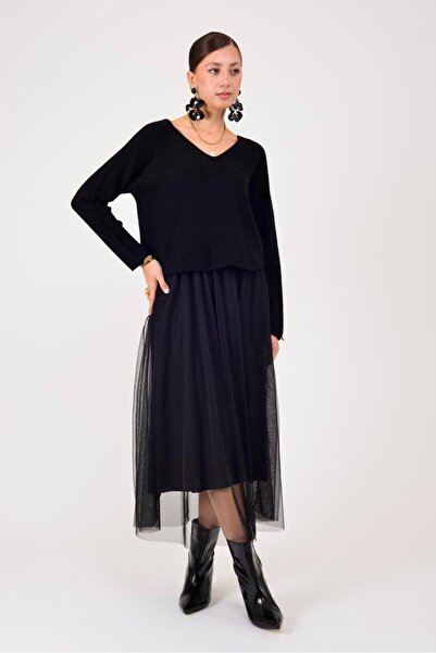 Marjinal Kadın Tül Detaylı İkili Elbise