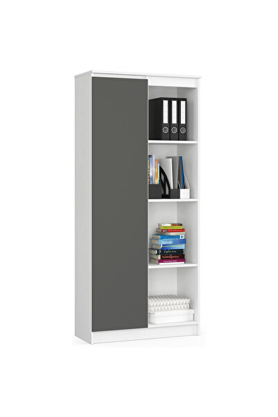 SERSIMO Cabinet with door and 8 shelves, 16 mm laminated chipboard, 80x35x180 cm, white and gray