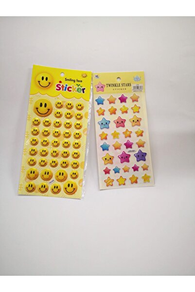 Linea Sarı Gülen Yüz Emojili, Renkli Yıldız Stickers Etiket Kabartmalı - 2 Fa...