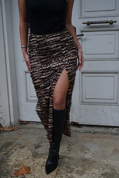 GECE MARTI Beli Lastikli Midi Pullu Etek