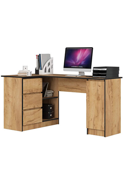 SERSIMO Left corner desk L-shaped with 3 drawers and shelves, 16 mm laminated chipboard, 155x85x77 craft