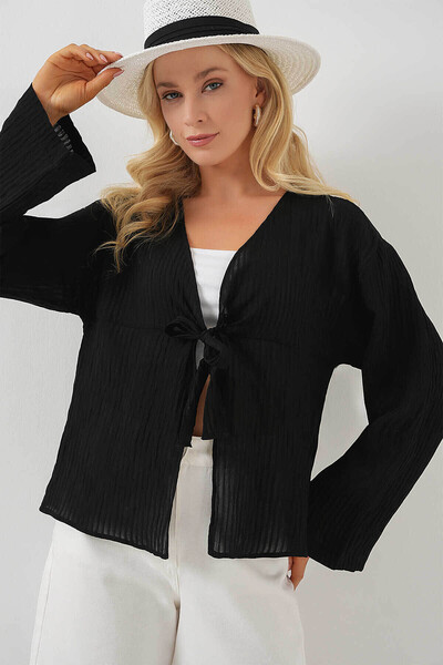 Bigdart Black Women's Blouse with Lace-Up Front 952