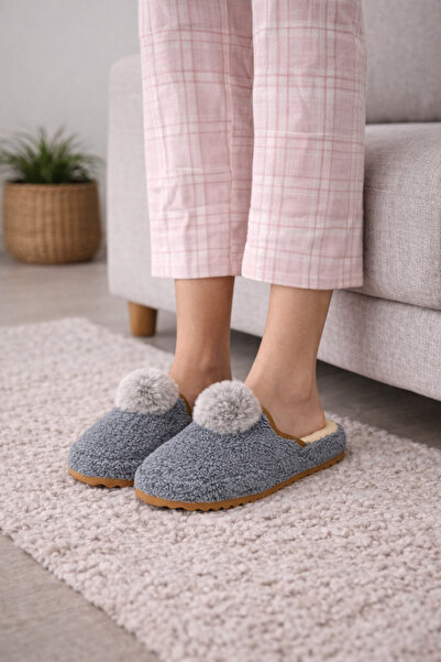 Wordex Pwr Et086 Pompom Silent Sole Wool Winter Women's Home Guest Slippers